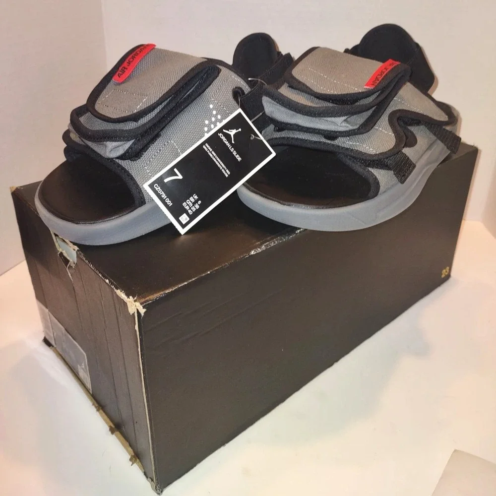 NIB Nike Jordan LS Slide Sandals Smoke Grey University Red Mens Size 7 CZ0791001